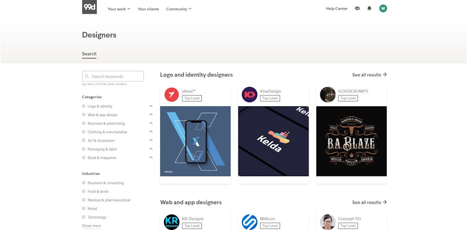designer search on 99designs