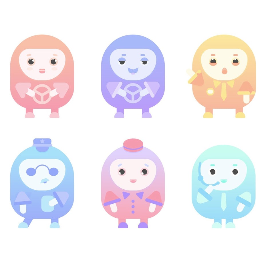 Cute, colorful character designs for a parking app