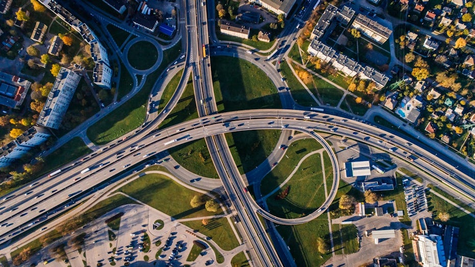 Aerial photo of buildings and roads