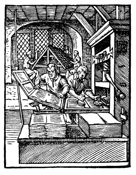 Early wooden printing press, depicted in 1568.