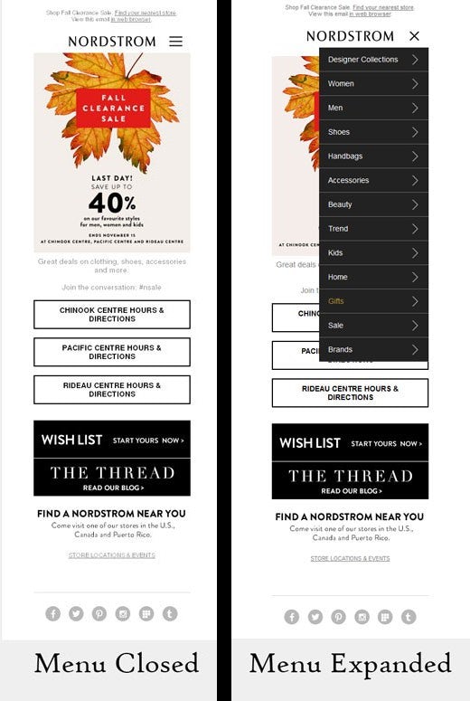 Nordstrom mobile menu