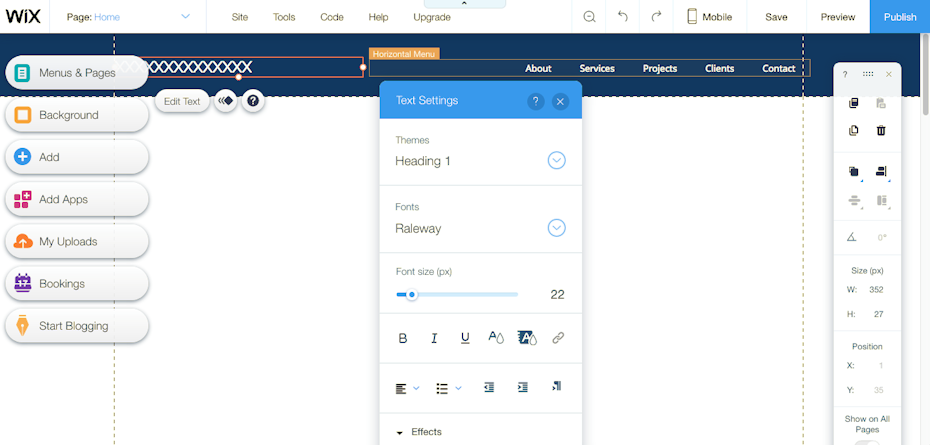 Screenshot of Wix