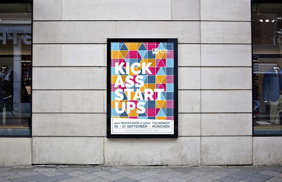 auffälliges kick ass startups poster als teil ihrer corporate identity