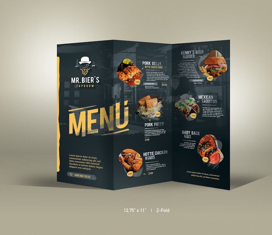 food menu for mr. biers taproom