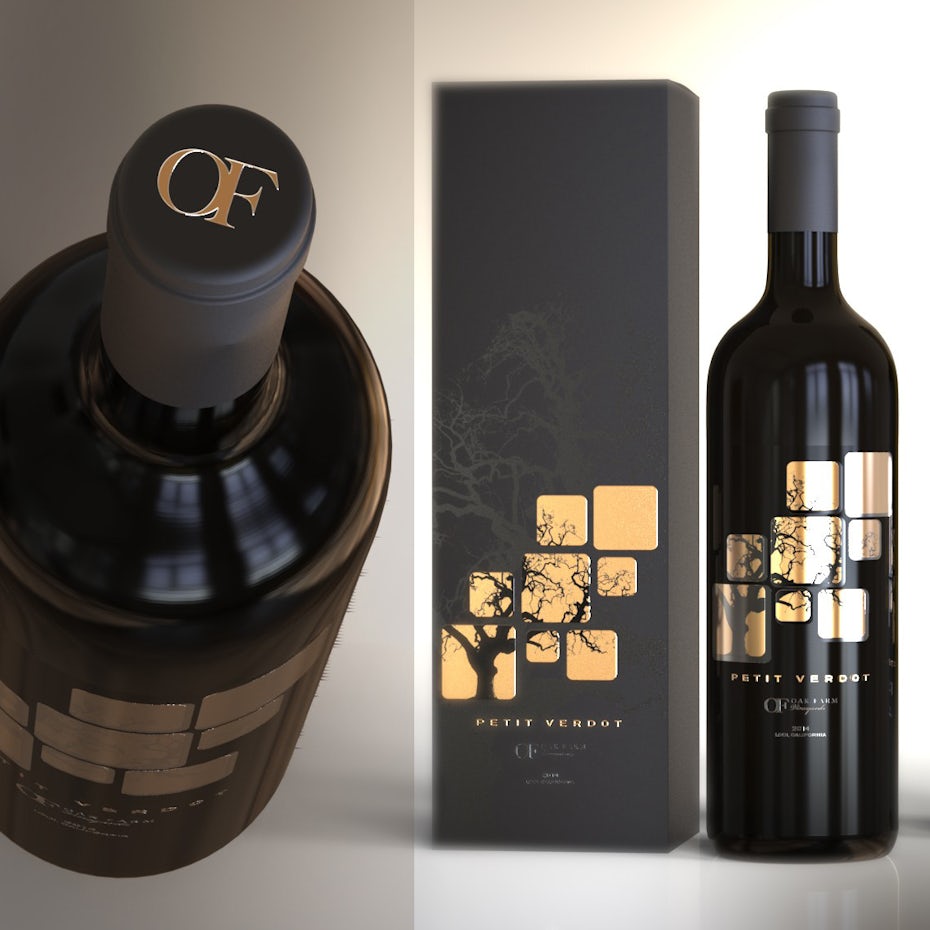 tipos de ejemplo de diseño gráfico: diseño de etiqueta de vino de oro