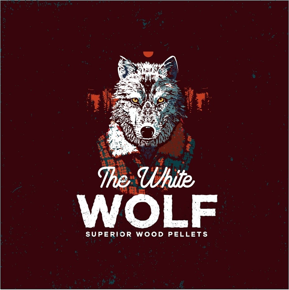 White wolf illustration for wood pellets bag