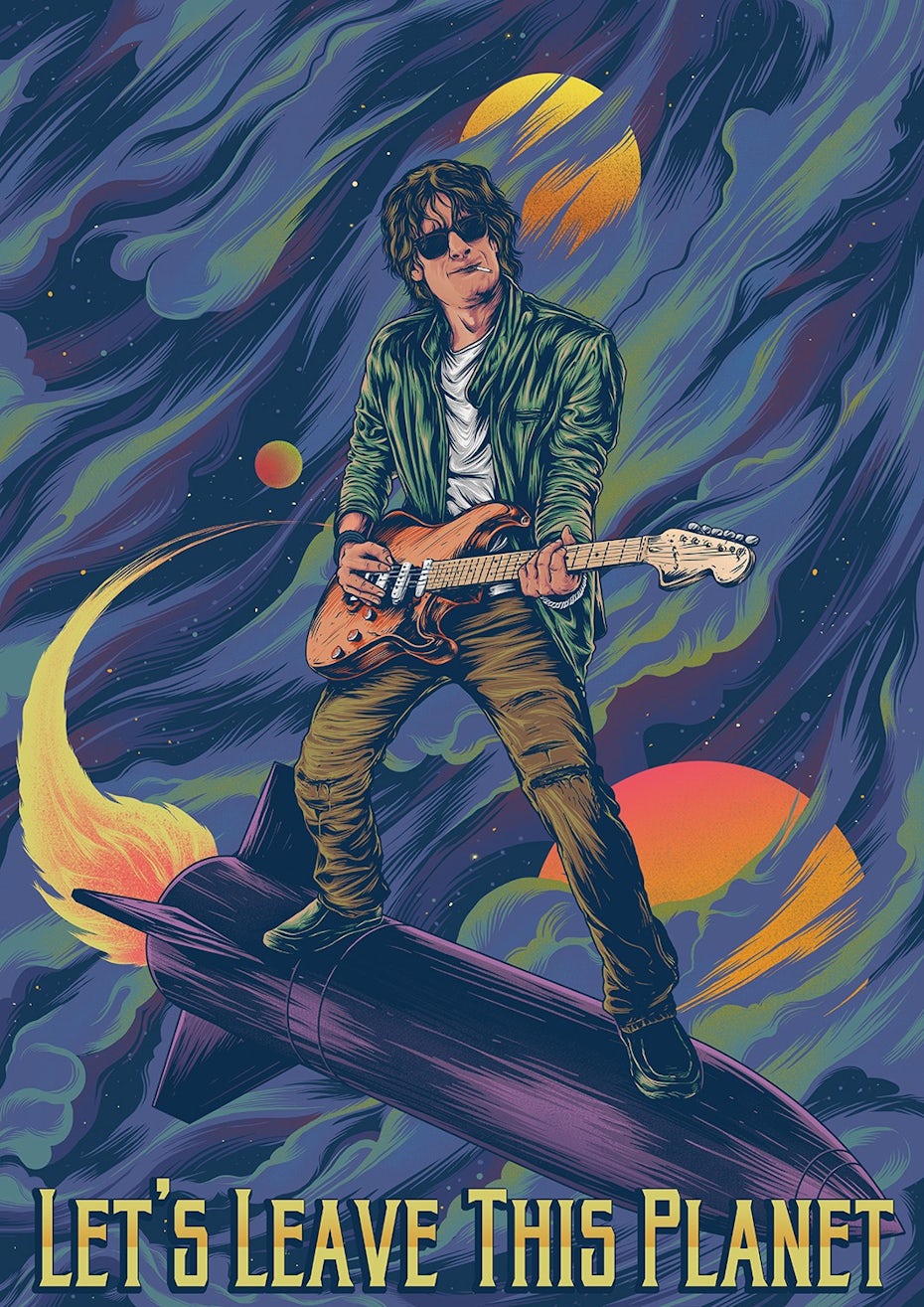 Trippy 70s illustration de l'espace rock