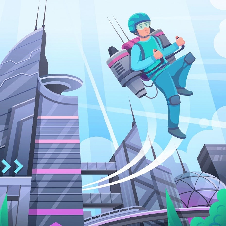 Game background illustration of a man using a jetpack