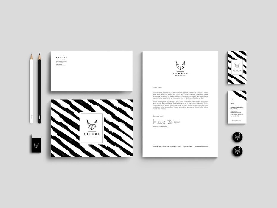 A black and white stationery design