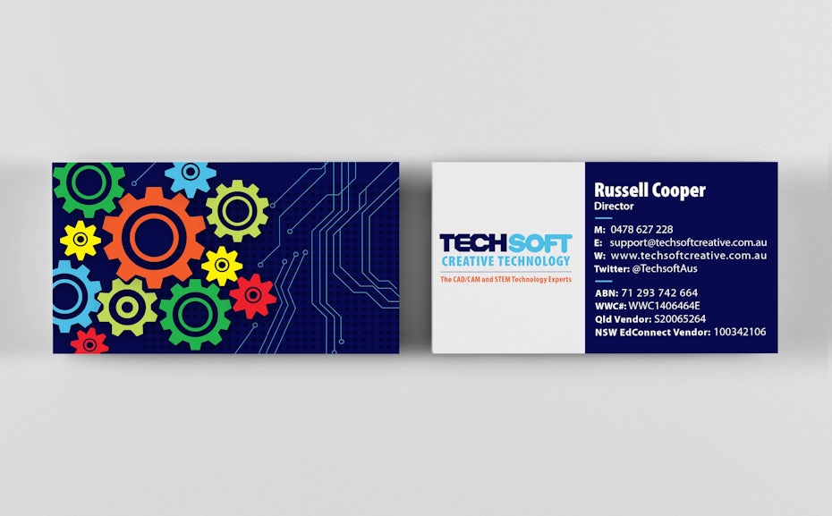 Colorful gears on business card
