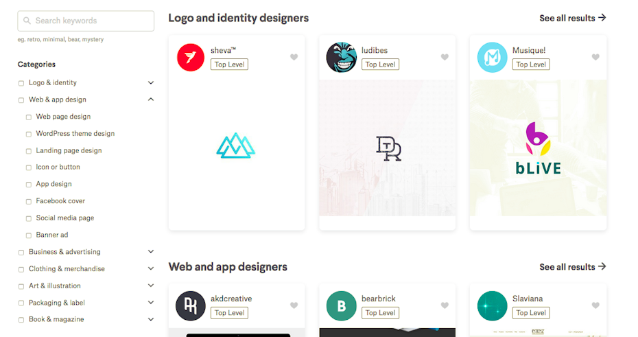 99designs Find a Designer search tool screenshot