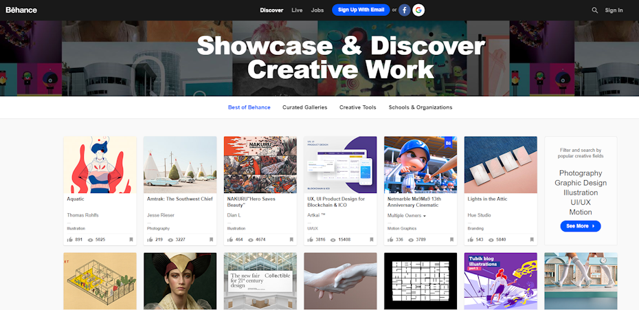 Behance homepage