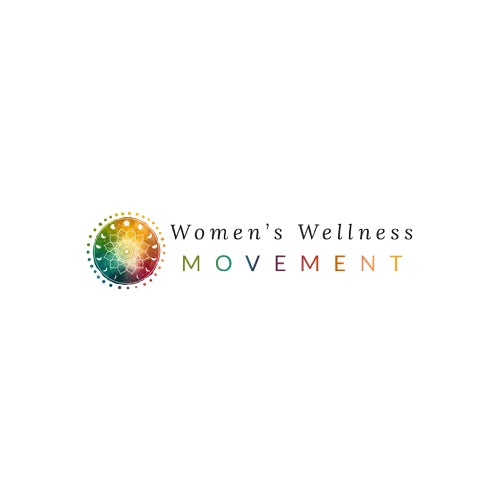 multicolored design of a sunburst with the text “women’s wellness movement”