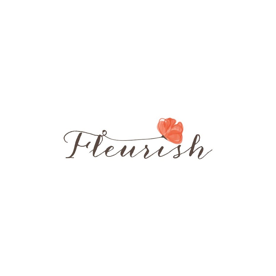 the word “fleurish” beneath a long-stemmed coral flower