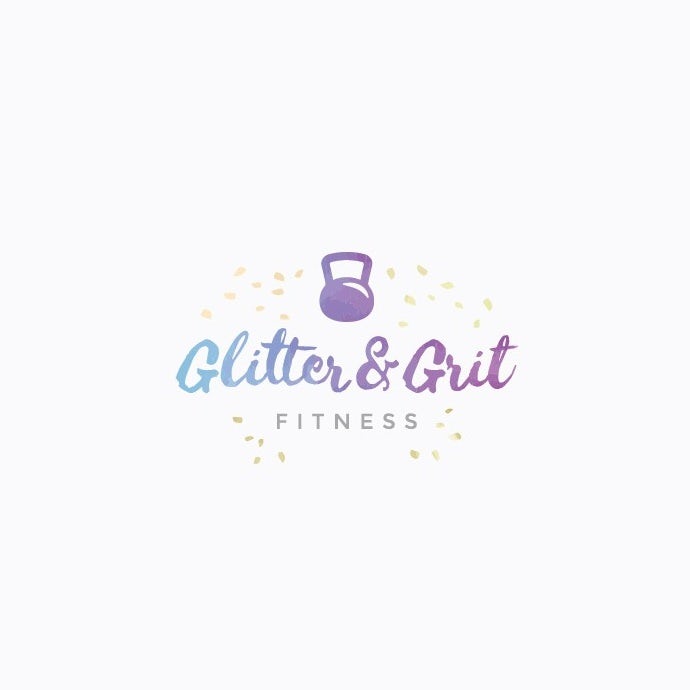 purple and blue gradient kettle bell image with the text “glitter and grit fitness: