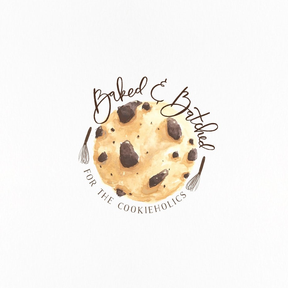 chocolate chip cookie image with the text “baked and batched”