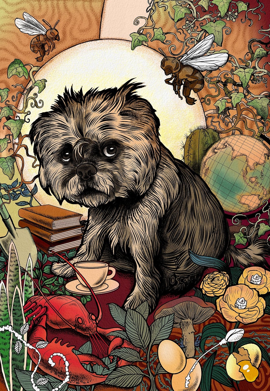 dog in surrealist surroundings