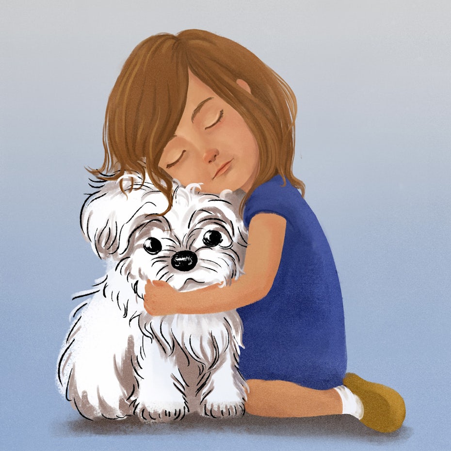 girl hugging puppy