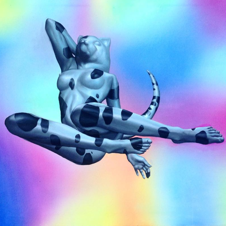 3d neon cat head women’s body