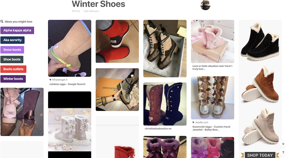 A board showcasing Winter shoes