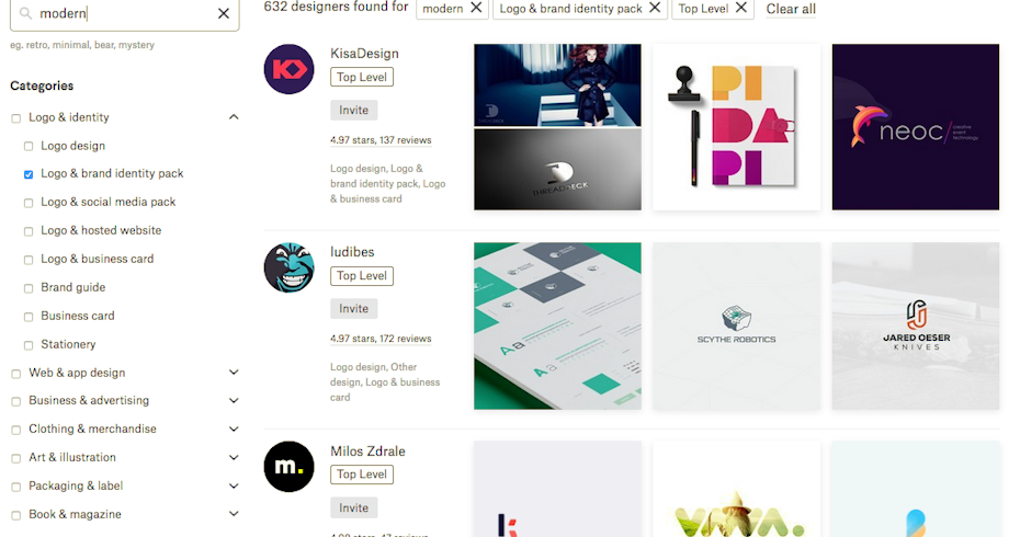 99designs find a designer search tool screenshot
