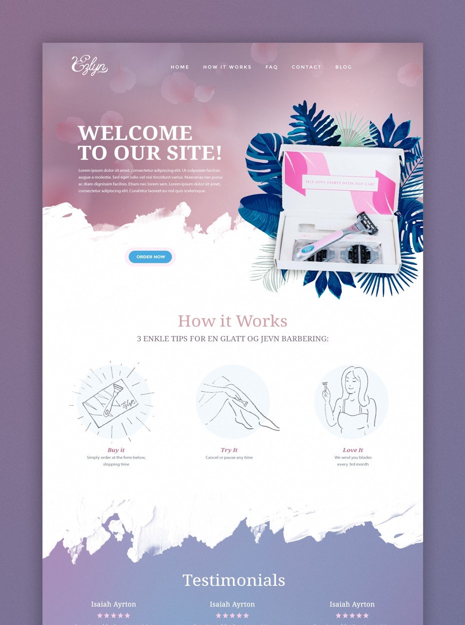 weibliches, blumiges webdesign in violetttönen