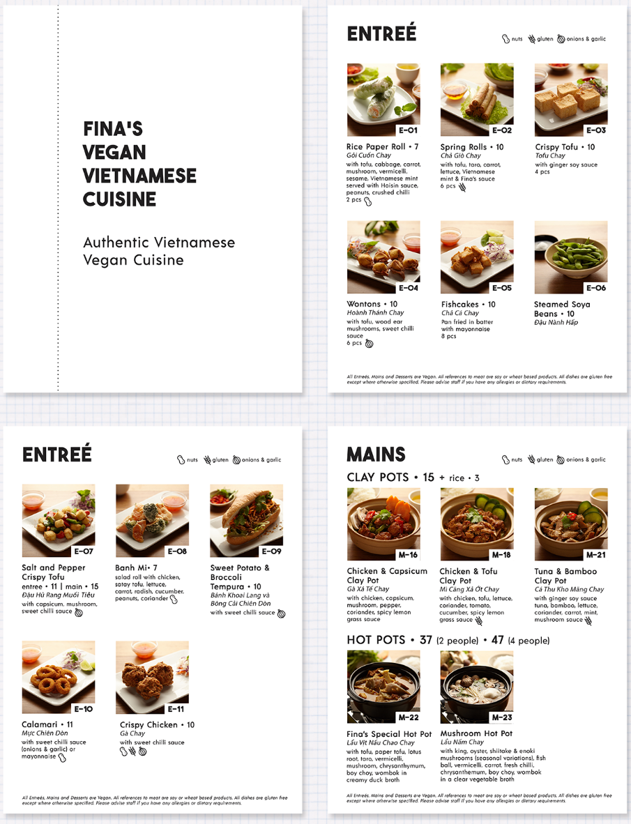 Finas Vegan Vietnamese Cuisine menu design