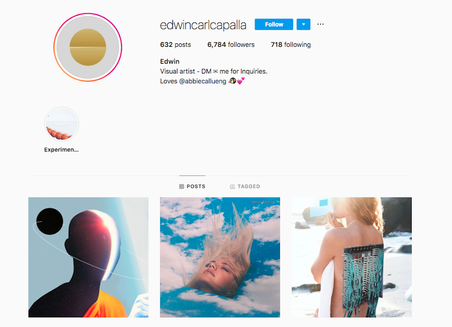 Screenshot of designer instagram