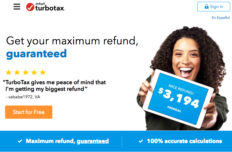 An image of Turbo Tax's home page