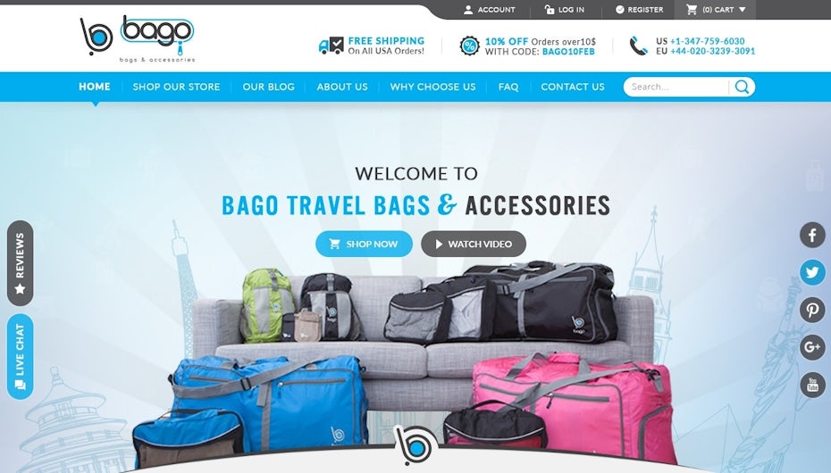 Bago Travel Bags website design