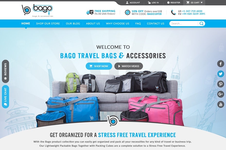 Bago Travel Bags website design