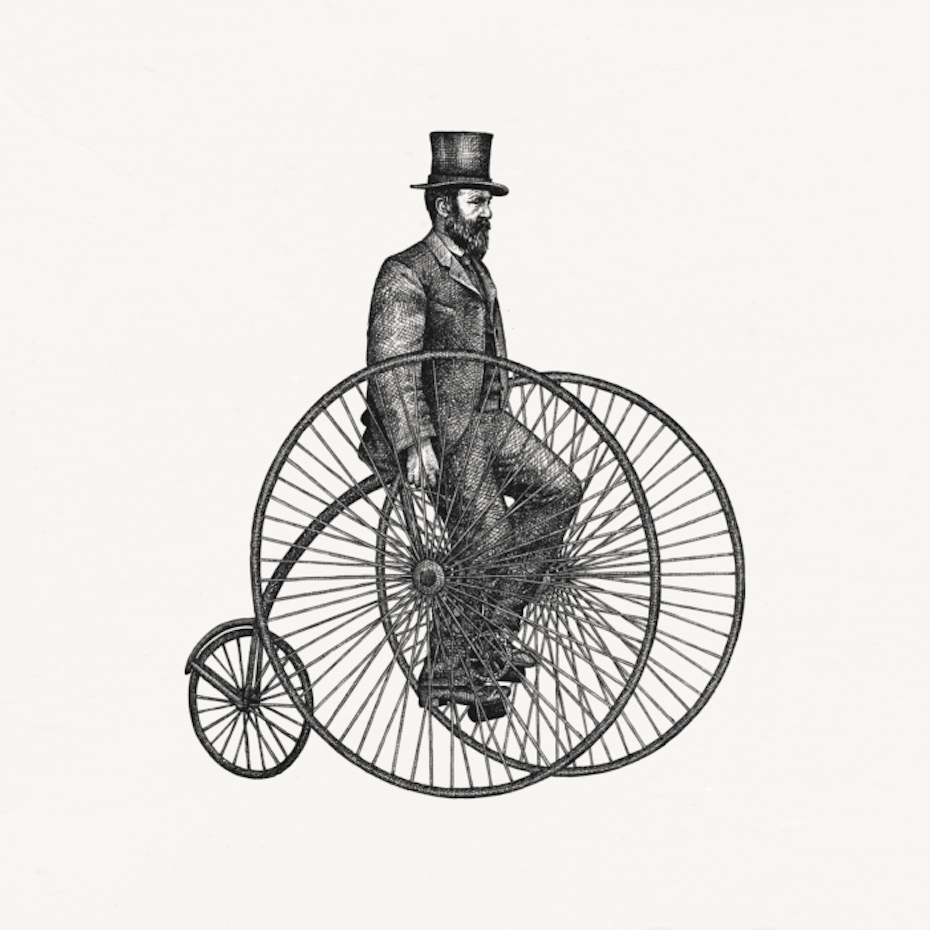 illustration 19th century gentleman on a bicycle