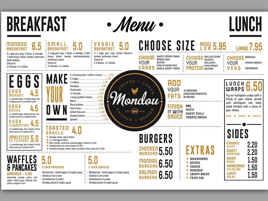 A typographic menu design