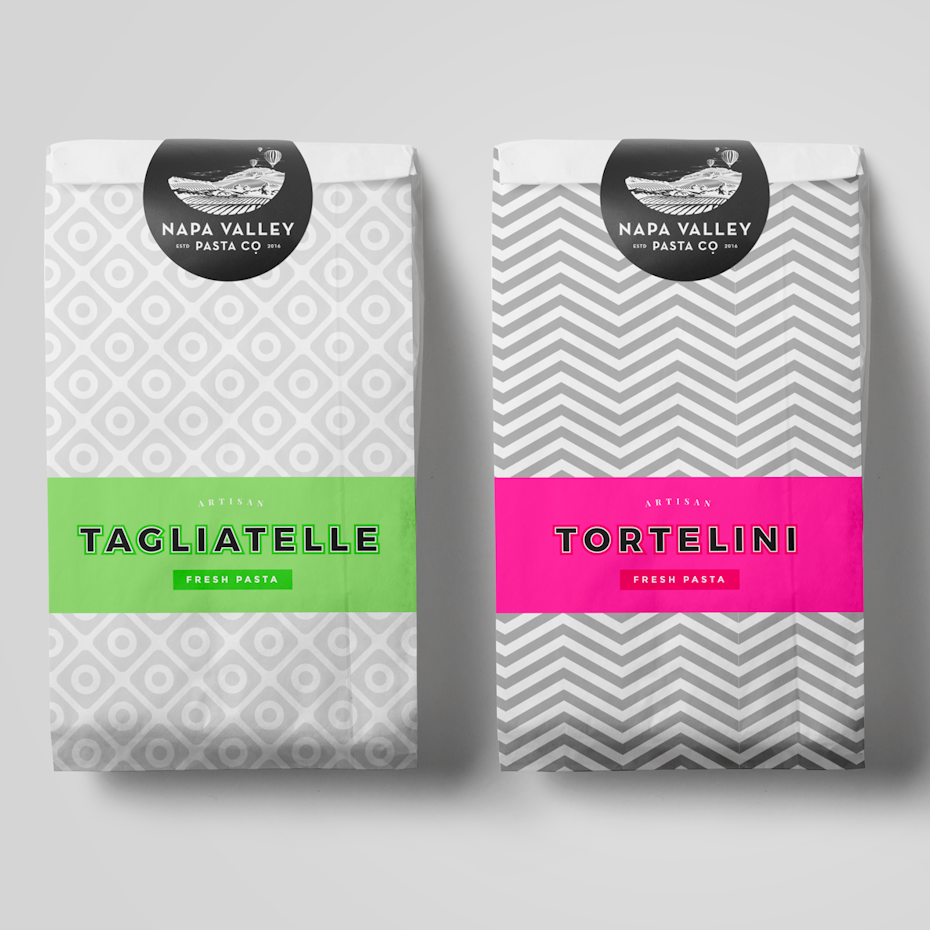Colorful pasta packaging