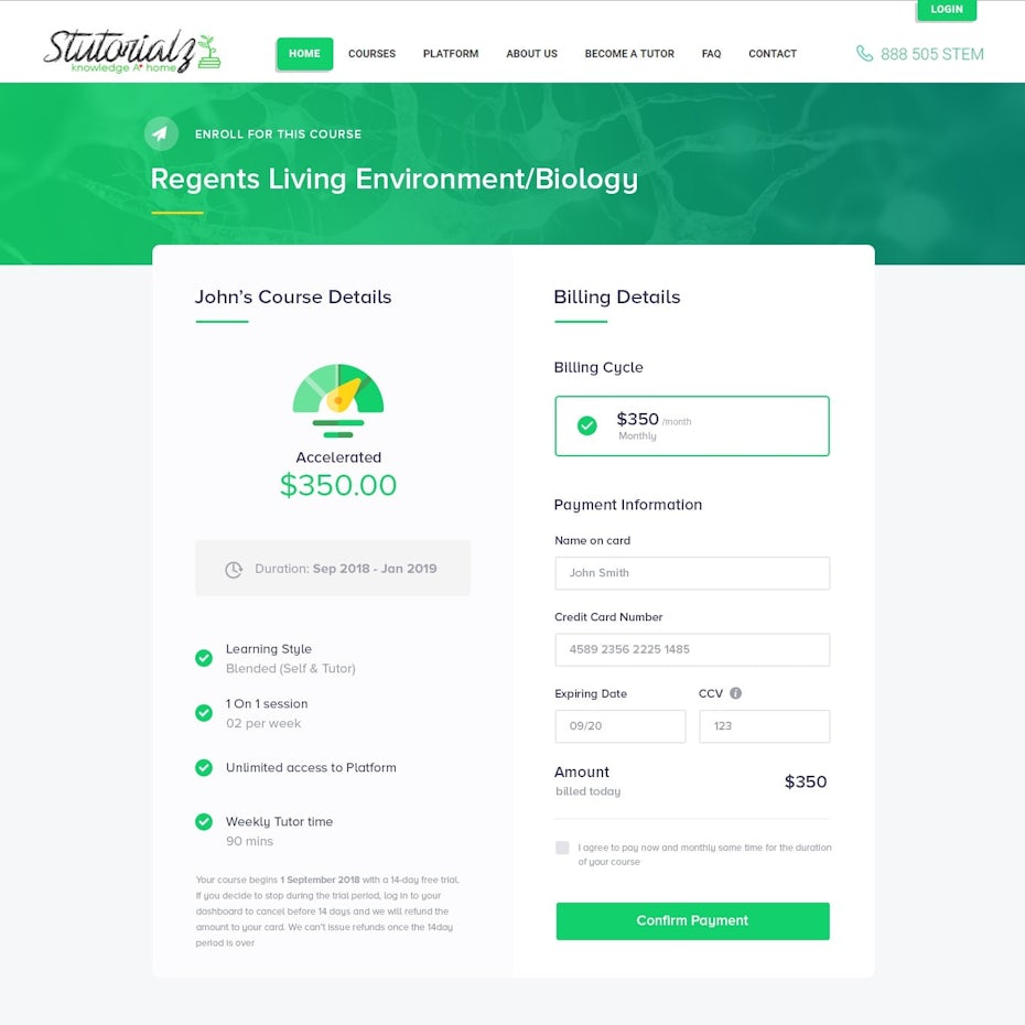 Online course checkout page design