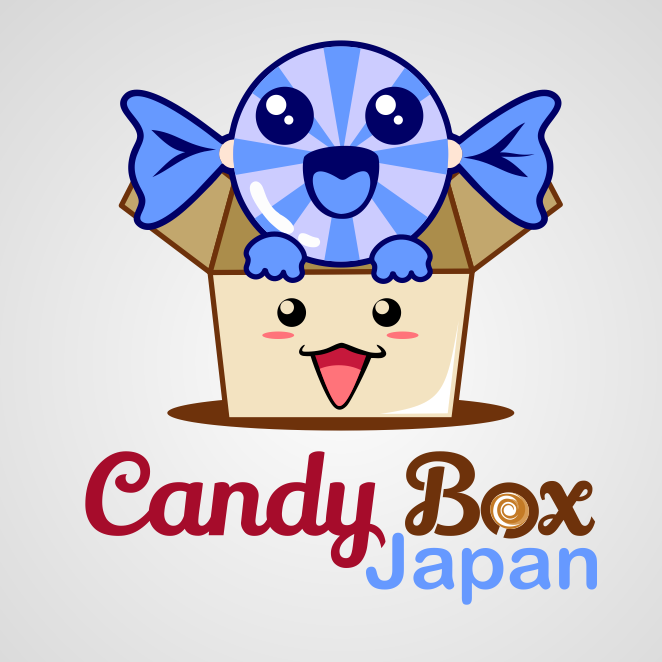 Smiling piece of candy and box with the text “candy box Japan”