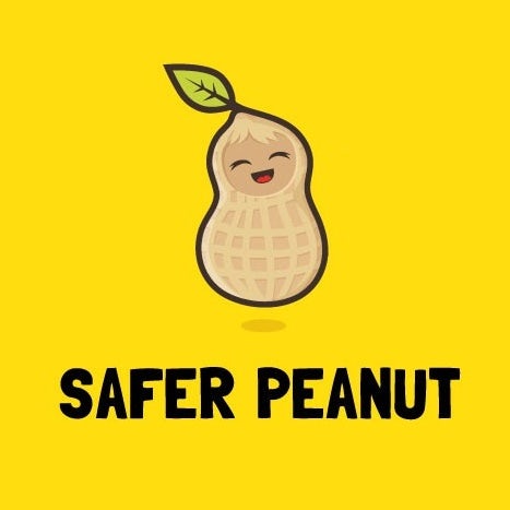 Delighted peanut with the text “safer peanut”