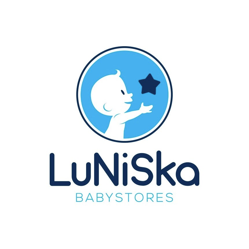 Round blue logo of a baby reaching for a star