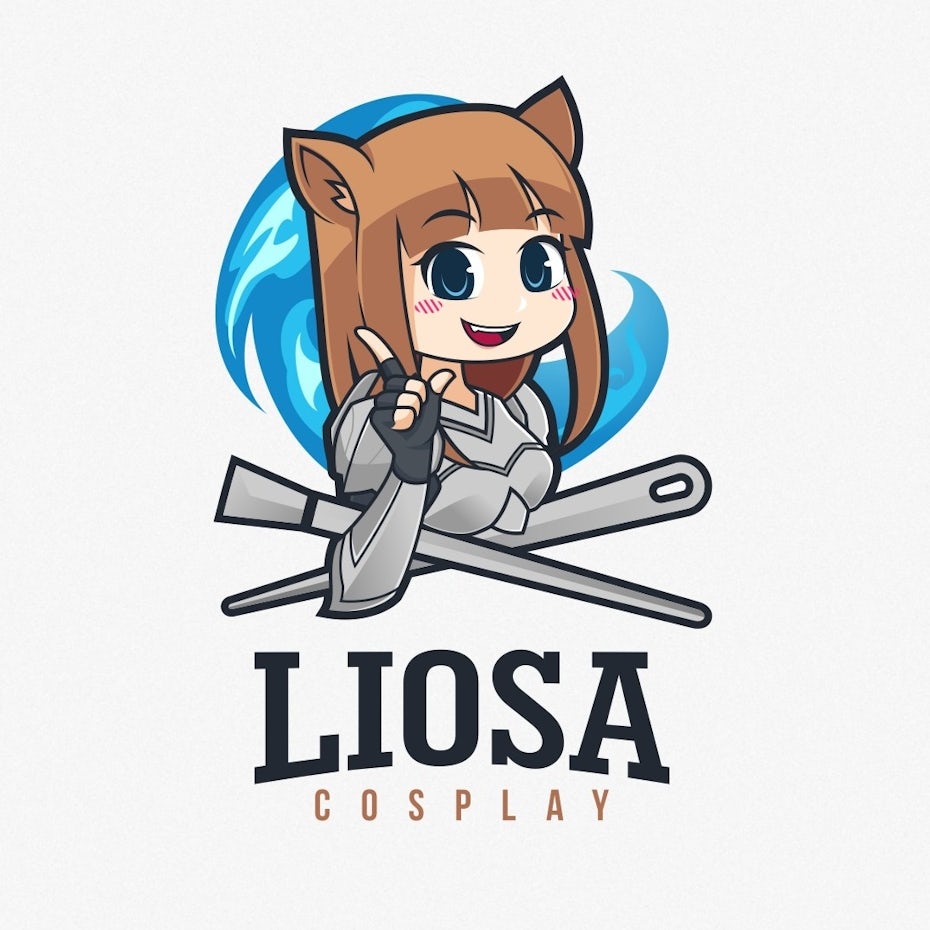 Anime image of a lion girl giving the peace sign with the text “liosa cosplay”