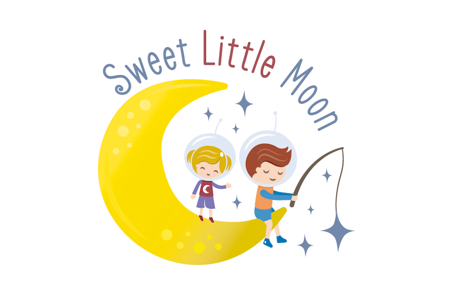 logo with kids and moon illustration