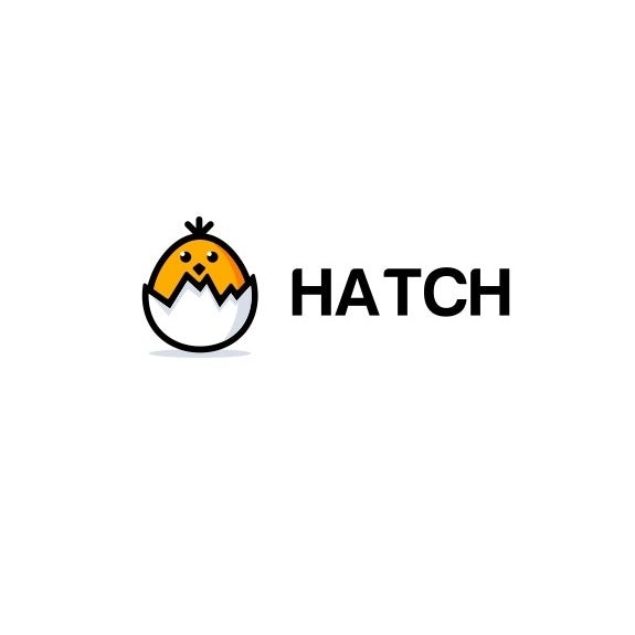 Simple image of a chick hatching from an egg with the text “hatch”