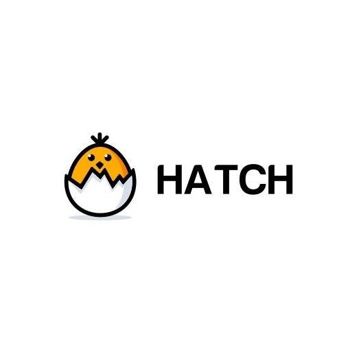 Simple image of a chick hatching from an egg with the text “hatch”