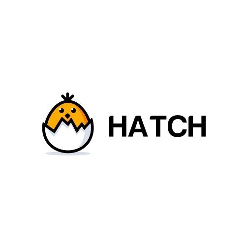 Simple image of a chick hatching from an egg with the text “hatch”