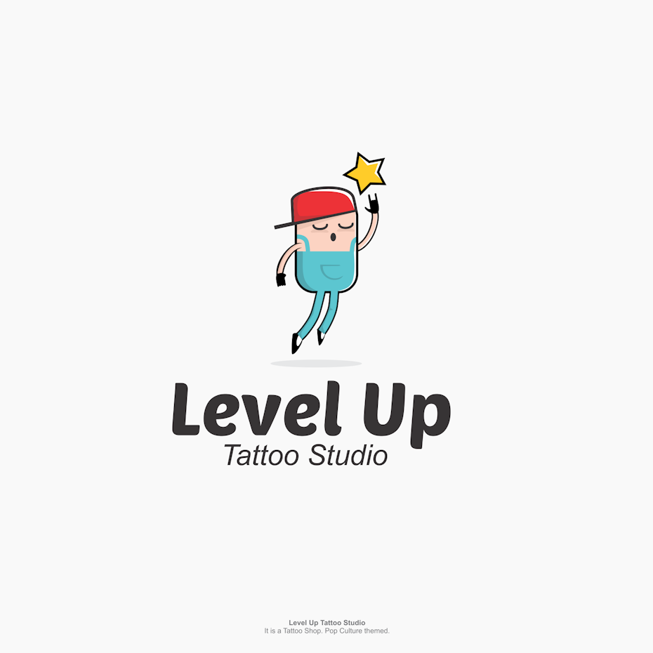 Figure reaching for a star with the text “level up tattoo studio”