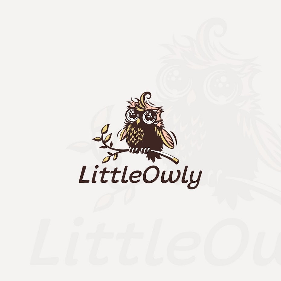 Big-eyed owl on a branch with the text “LittleOwly”