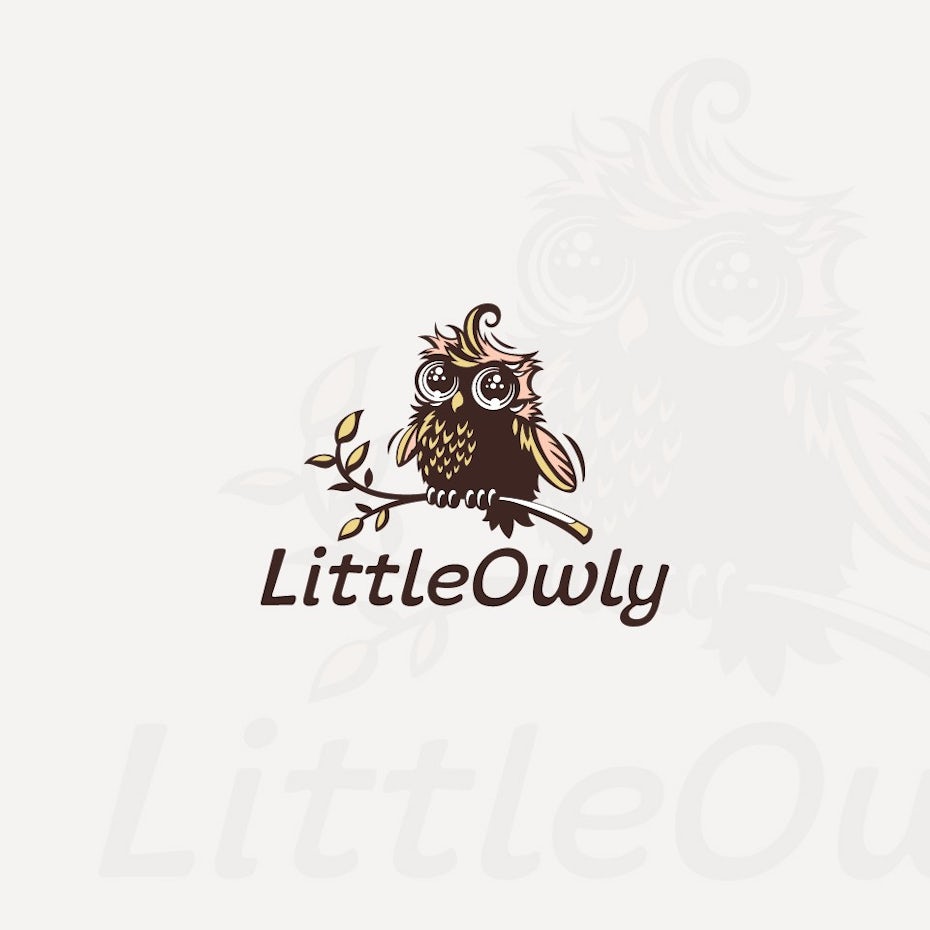Big-eyed owl on a branch with the text “LittleOwly”