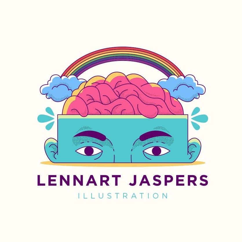 brain in a box head with rainbow illustration