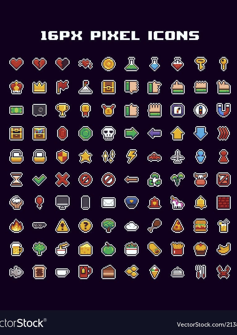 Vector chart of retro video game-inspired icons