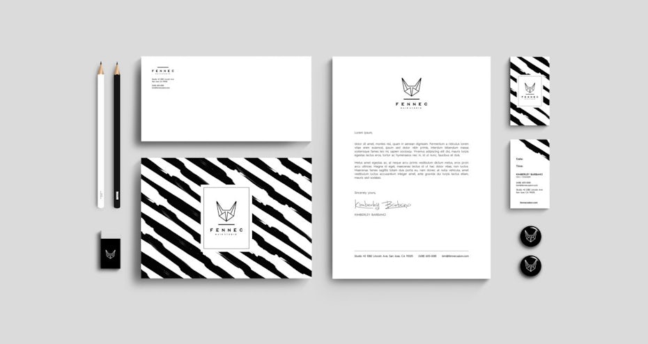 black and white geometric line art fox logo