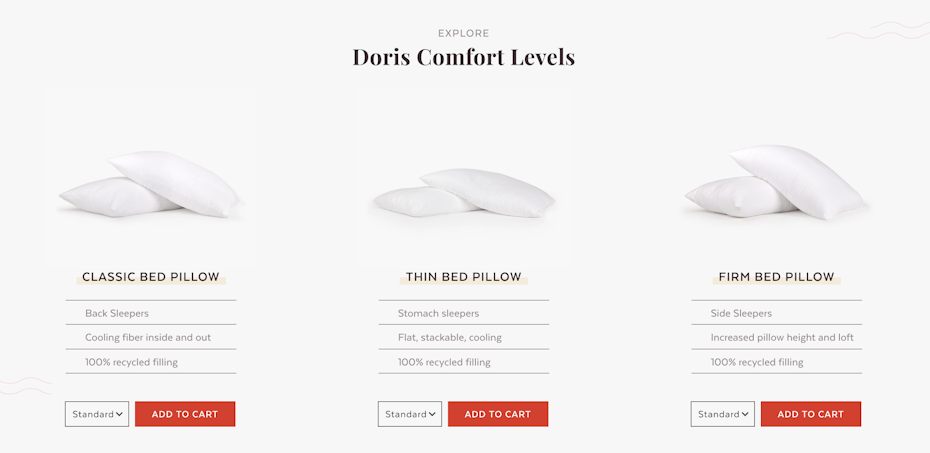 Pillow product choices